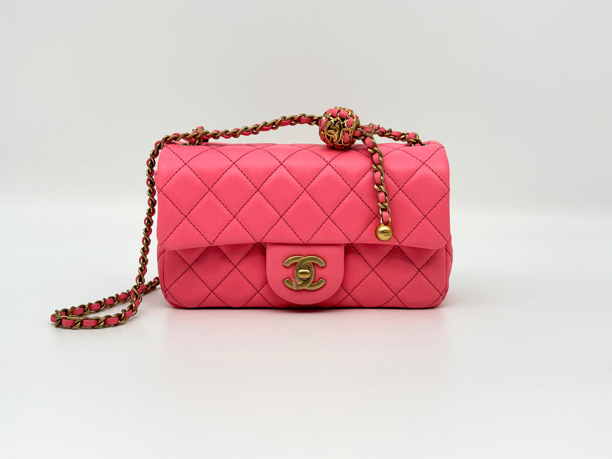 Chanel Pearl Crush Mini Flap Rectangular 22S Hot Pink Lambskin Aged ...