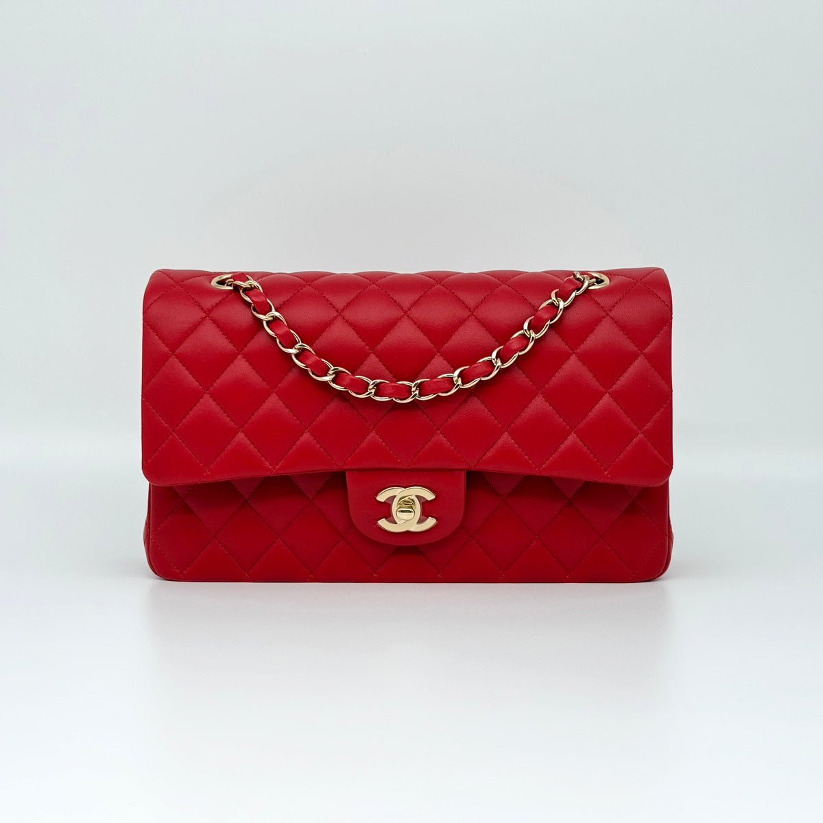 Chanel Medium Classic Flap Handbag 20S Red Lambskin Light